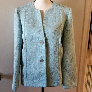 Alfred Dunner Light Blue Lace Over Black Textured Blazer